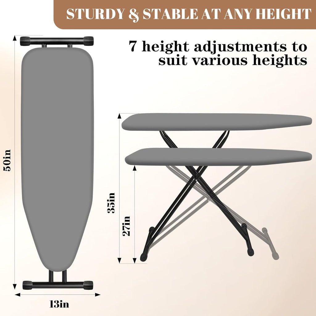 Skiennix Ironing Board - Compact Space Saver with Extra Thick Padding | 13 x 43 Inches, Grey