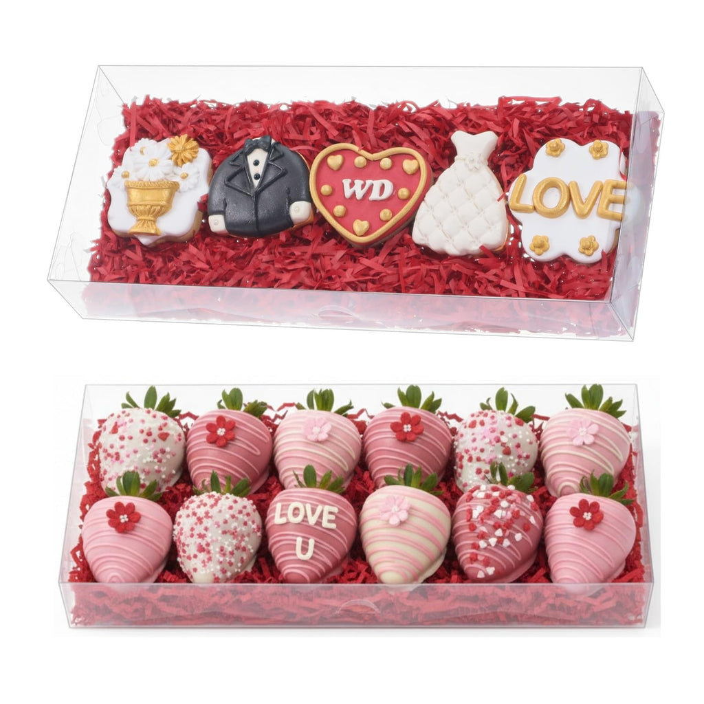 RomanticBaking 20Pcs 12x5x2Inches Clear Easter Cookies Boxes Chocolate Covered Strawberries Boxes for 12 Plastic Truffle Box Bakery Cakesickle Gift Box for Christmas Valentine's