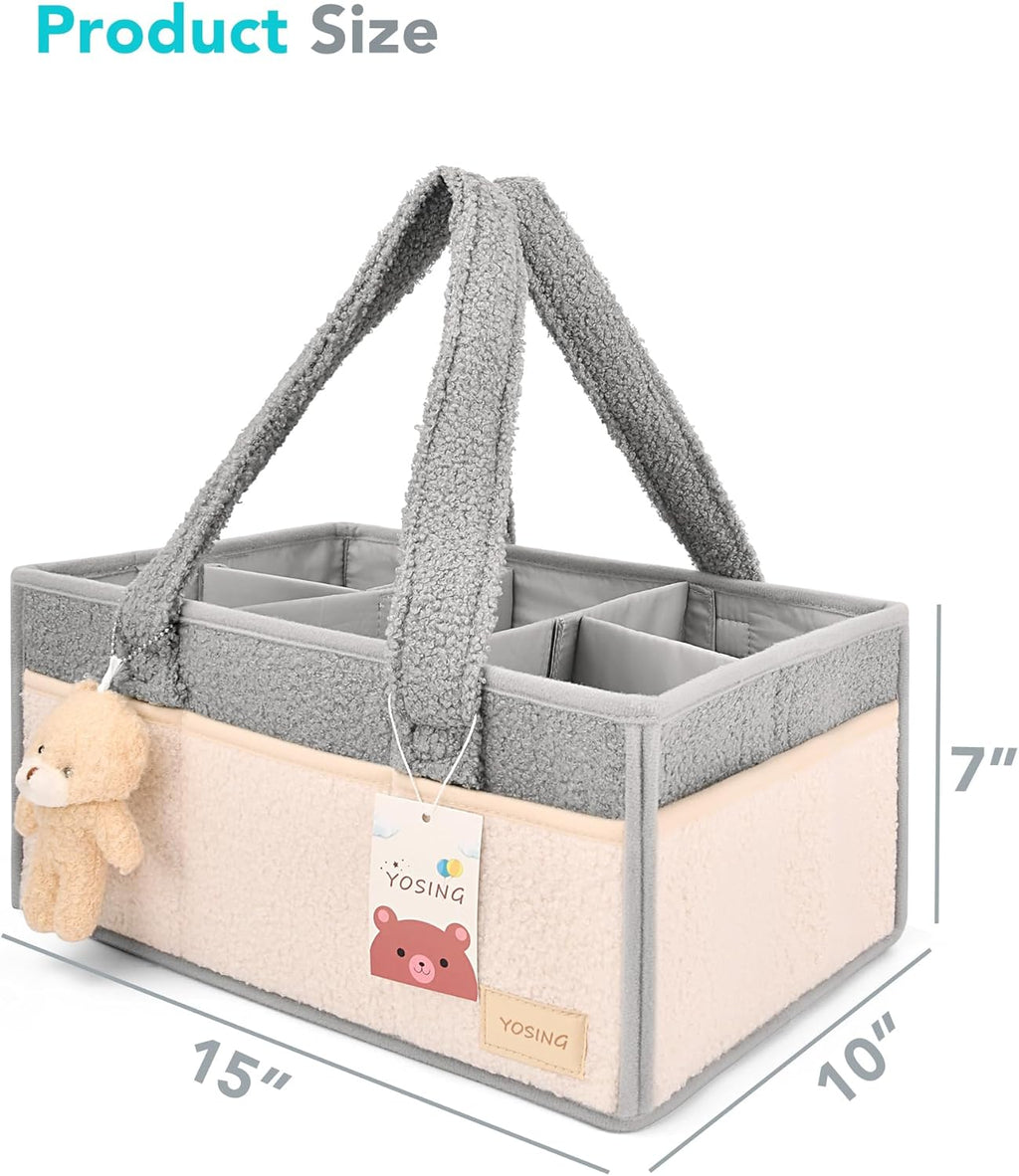 YOSING Diaper Caddy Organizer - Versatile Nursery Storage & Car Travel Solution | Gray & White