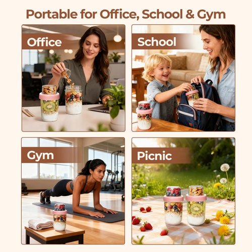 ComSaf Pink Overnight Oats Containers with Lids (16oz+4oz, 1Pcs), Glass Yogurt Parfait Cups for Cereal Nut Fruit, Dual-Layer Chia Pudding Jars with Dry and Wet Separation, Meal Prep, Glass for Salad