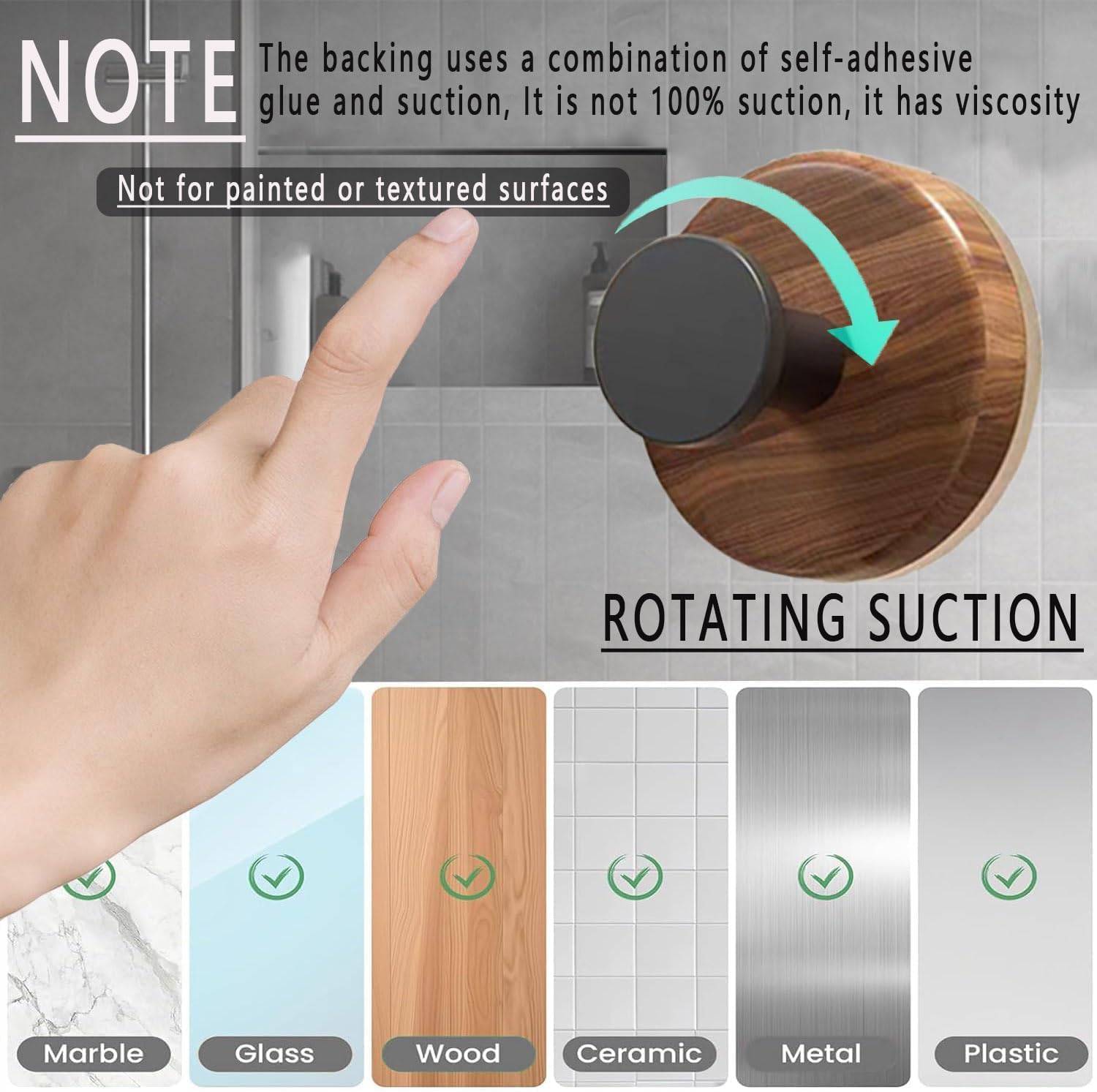 seebemxx Suction Cup Hooks for Shower, 9 PCS Waterproof Towel Hooks for Bathroom Window Glass Door Adhesive Hooks, Bath Robe Looafh Wreath Hooks for Hanging, No Drill Removable & Reusable