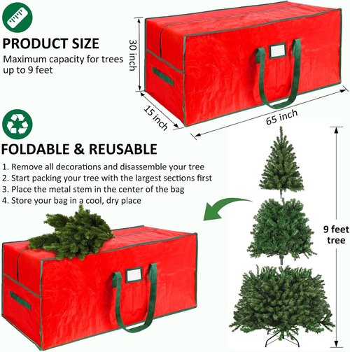 HABGP 9 ft Christmas Tree Storage Bag - Waterproof & Durable with Strong Handles - Red