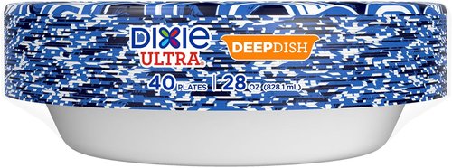 Dixie Ultra Deep Dish Paper Plates - Heavy Duty, Soak-Proof & Microwave-Safe | 28 Oz, 40 Count
