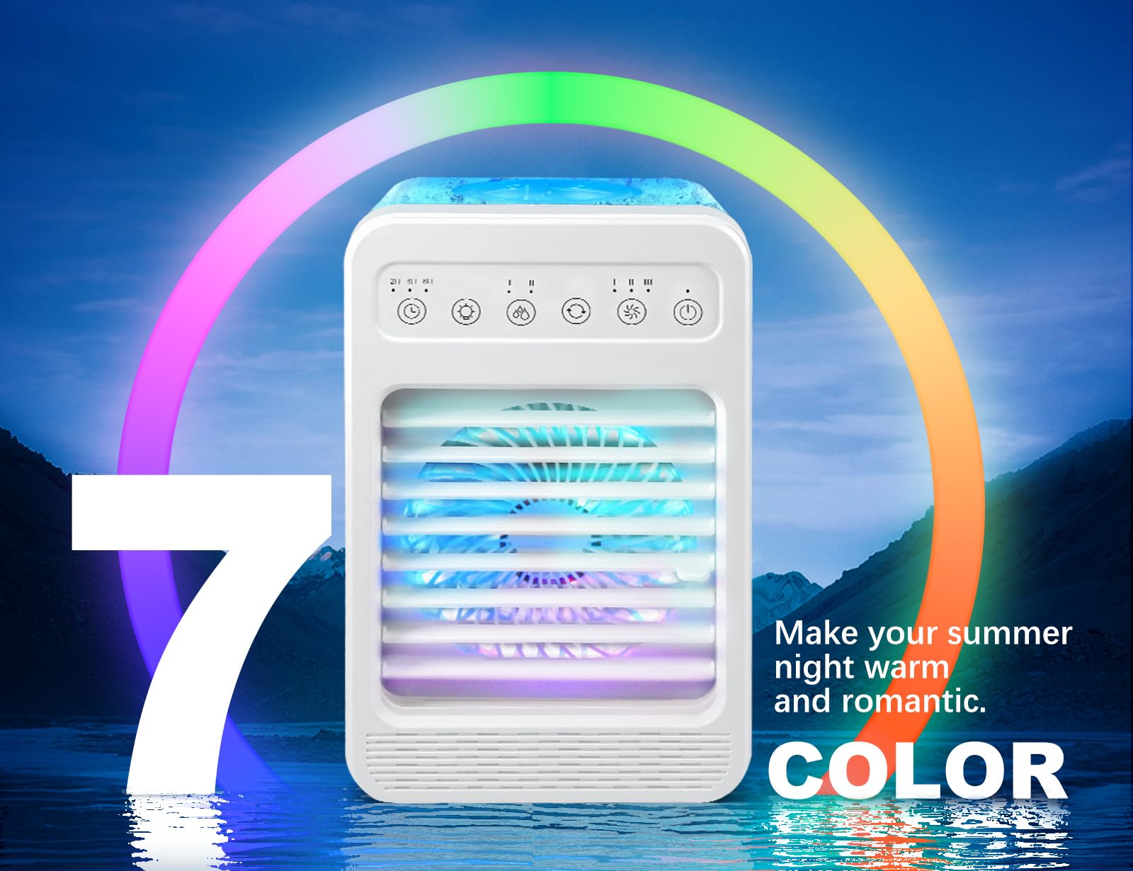 Portable Air Conditioners - Evaporative Air Cooler & Humidifier Combo | 4 Speeds, 7 Colors Light, 2/4/6H Timing | Quiet Personal Air Conditioner Fan for Room, Office