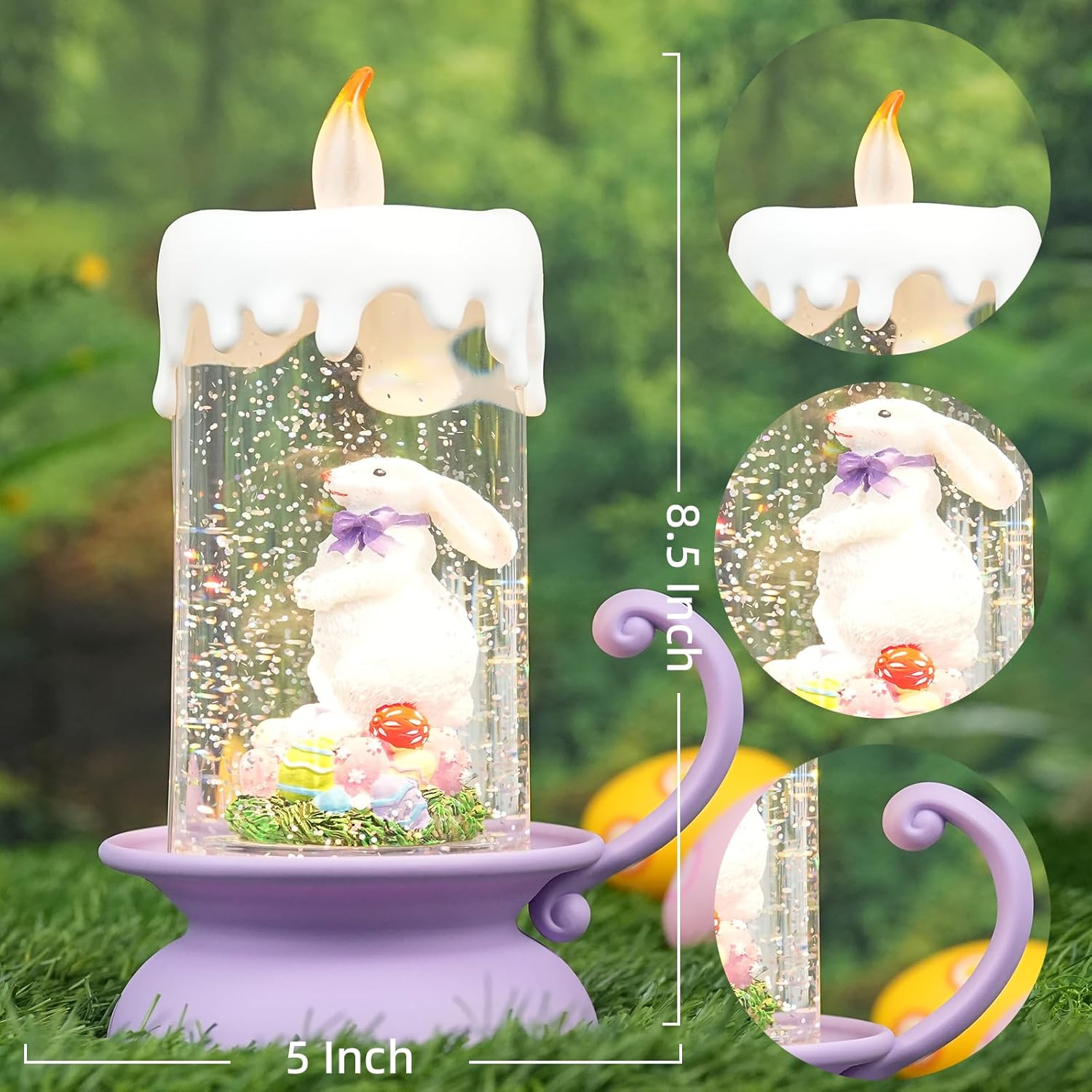 Regine Switzerland Easter Snow Globe Lantern - Swirling Glitter, USB & Battery Operated, Perfect for Spring Decor