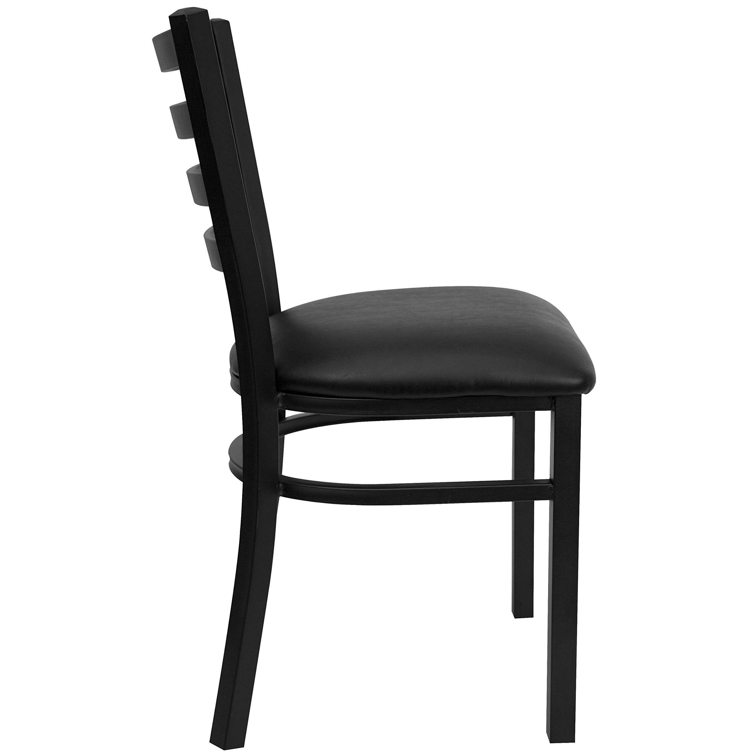 Flash Furniture HERCULES Series Black Ladder Back Metal Restaurant Chair - Black Vinyl Seat