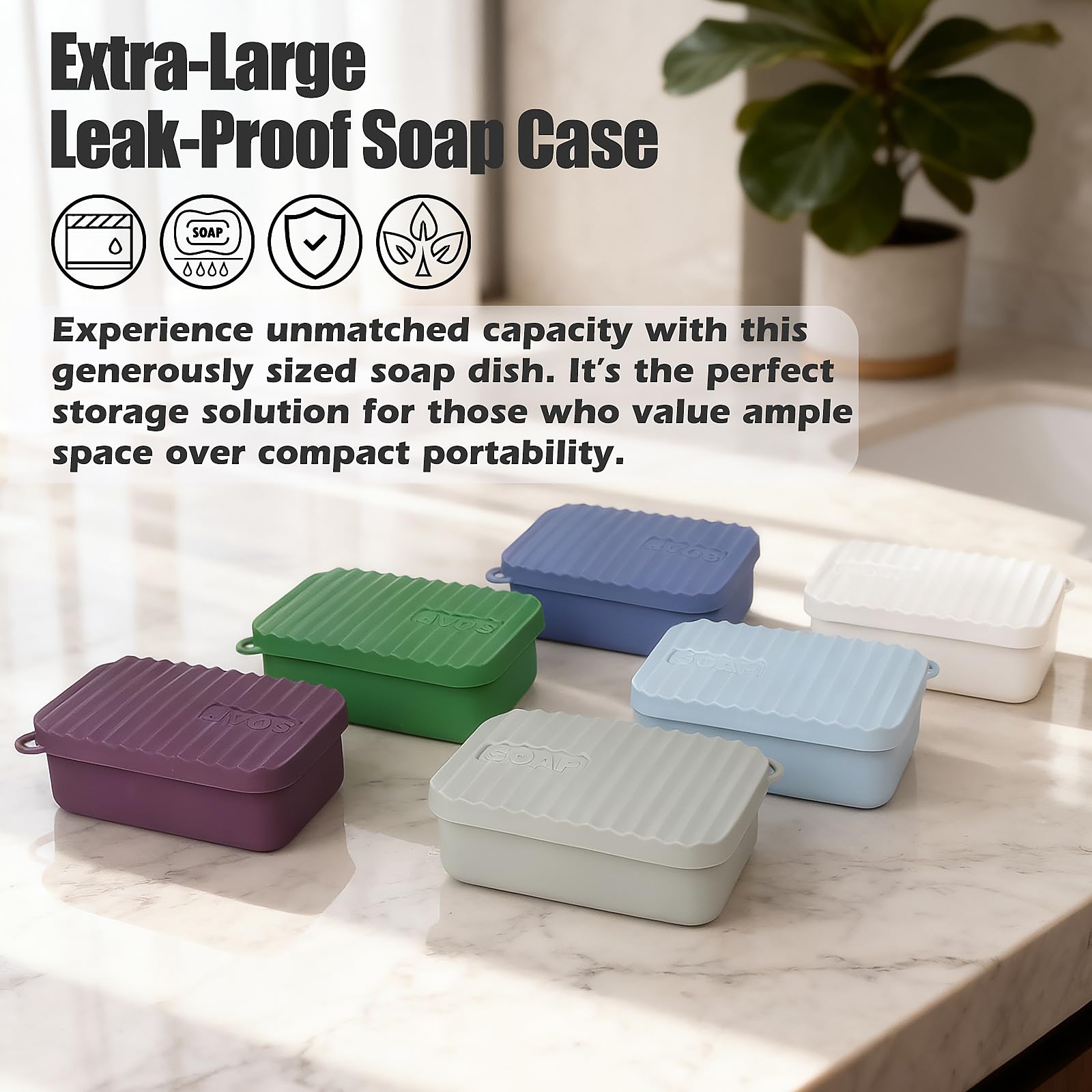 AIDIMMING Extra Large Silicone Travel Soap Case, Leak Proof Bar Soap Holder & Container for Extended Trips, Camping & Gym,Truck Drivers, Fits 10oz Duke Cannon, Shampoo & Conditioner Bars (Deep Blue)