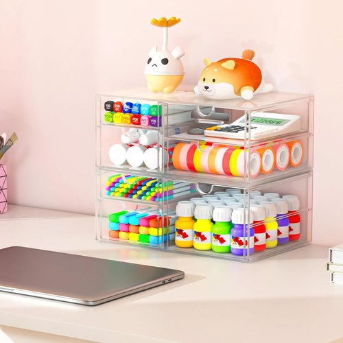 Caktraie Desk Organizer - 22 Drawer Plastic Makeup & Office Storage Bins | 4 Pack for Easy Organization