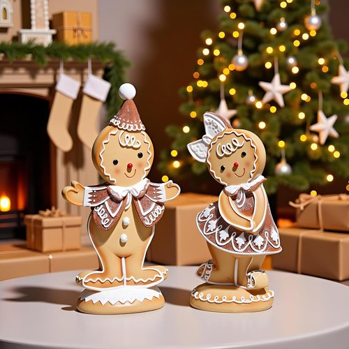 Braxio Gingerbread Decor - 2Pc Resin Christmas Table Decorations | Festive Gingerbread Boy & Girl