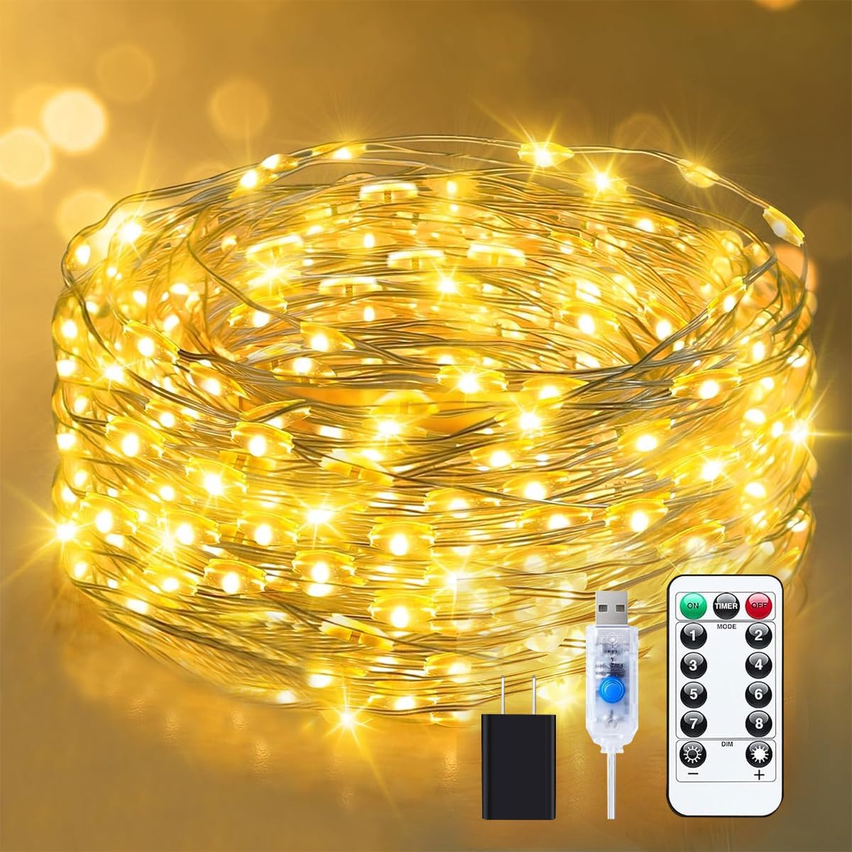 Skiennix 40ft 100 LED Fairy Lights - Indoor Outdoor Twinkle String Lights with Remote & Timer | Warm White