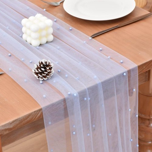 Joanlody Pearl Table Runner - 10ft Rustic Boho Tulle for Spring & Summer Events | Blue Decor