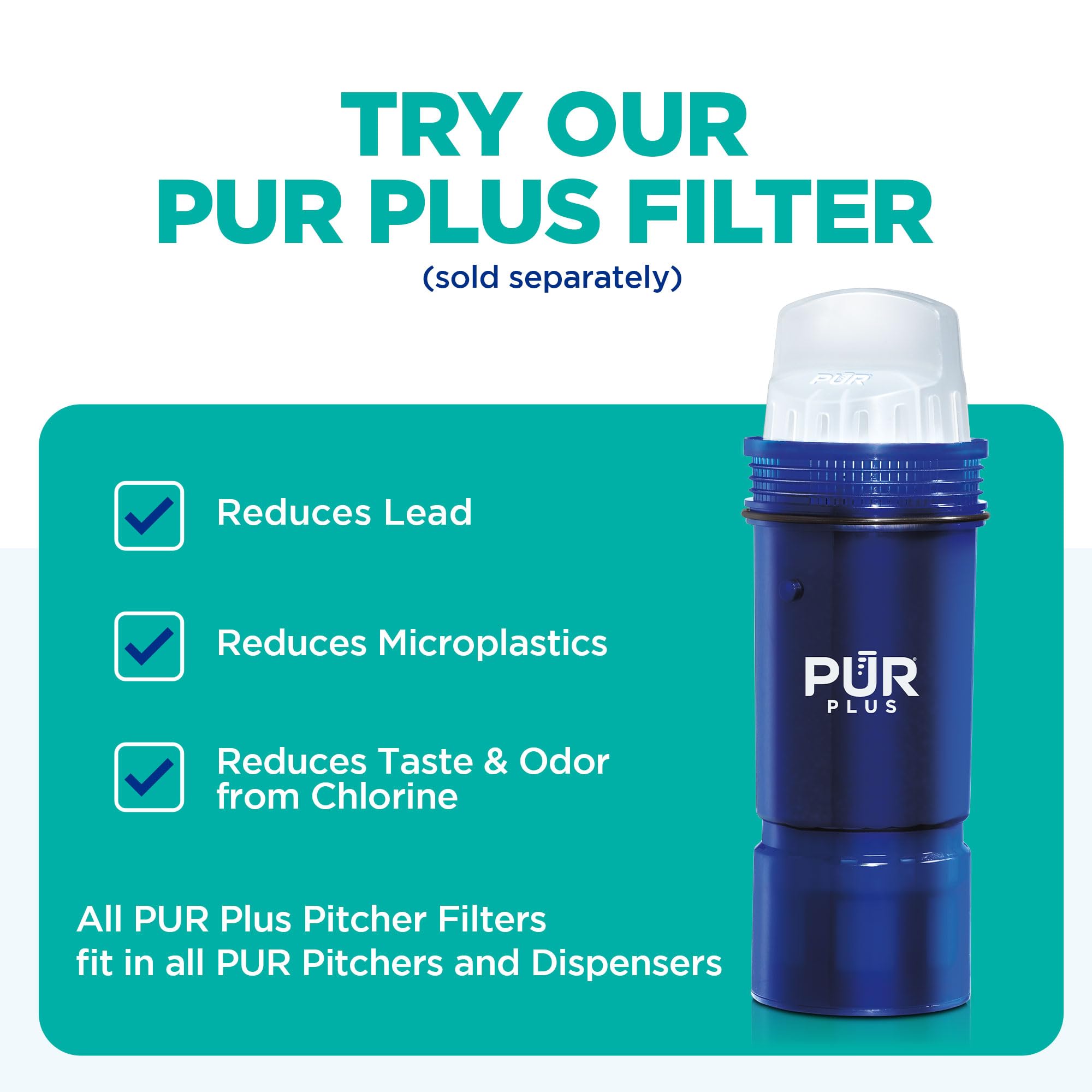 PUR 7-Cup Water Filter Pitcher, Cleaner, Great-Tasting Water, Dishwasher Safe, Powerful, Faster Filtration, LockFit Cap Design - White