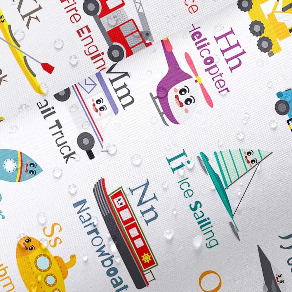 Grtuspr Vehicles Alphabet Shower Curtain for Kids, Kid Excavator Tractor Machinery Trucks Curtain, Construction Vehicle Boys, Bulldozer Crane Bath Equipment Truck