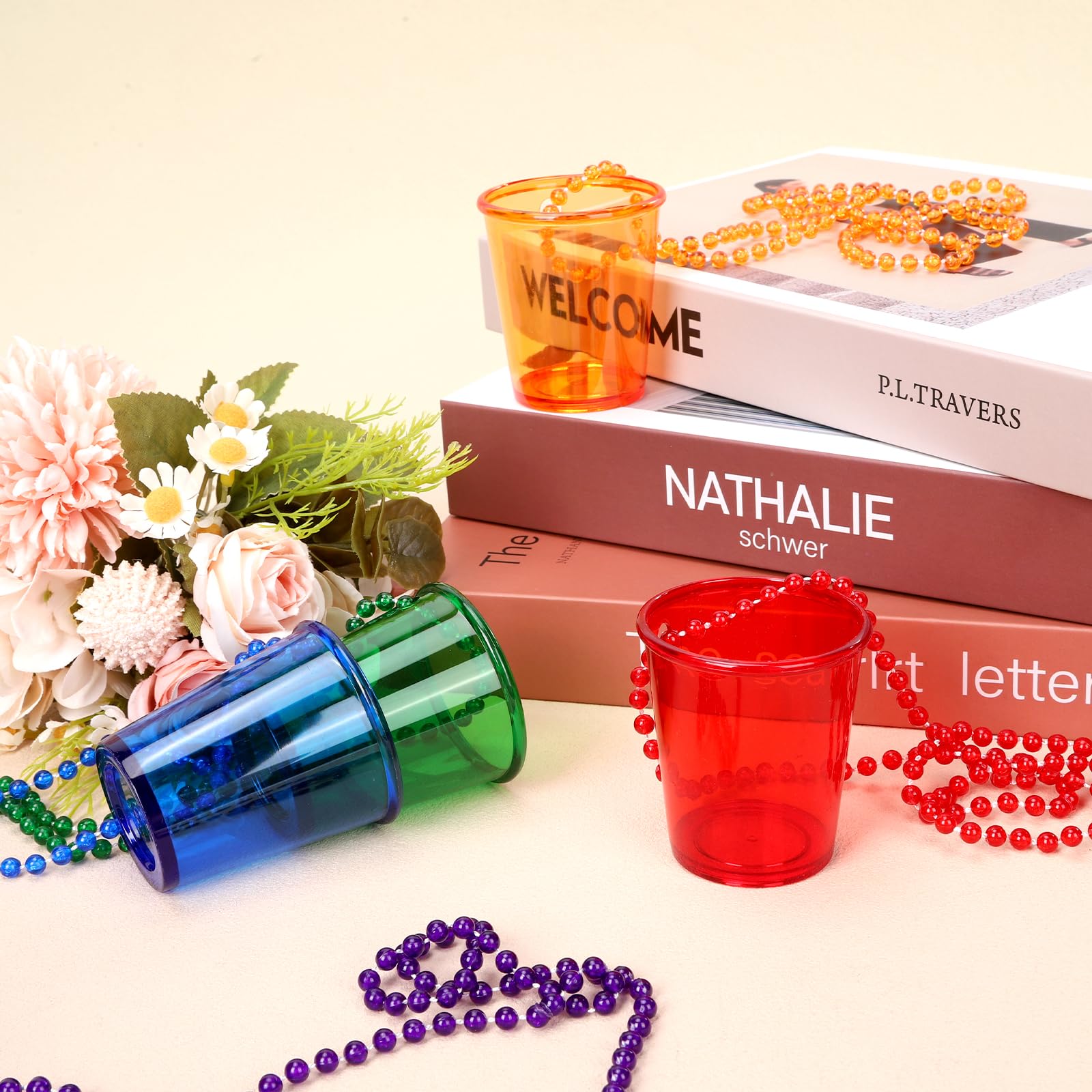 SWANUCKY 12 Pack Shot Glass on Beaded Necklace,Plastic Shot Glasses,Perfect for Bachelorette, Birthday, Wedding Parties & Holidays(6 Colors)