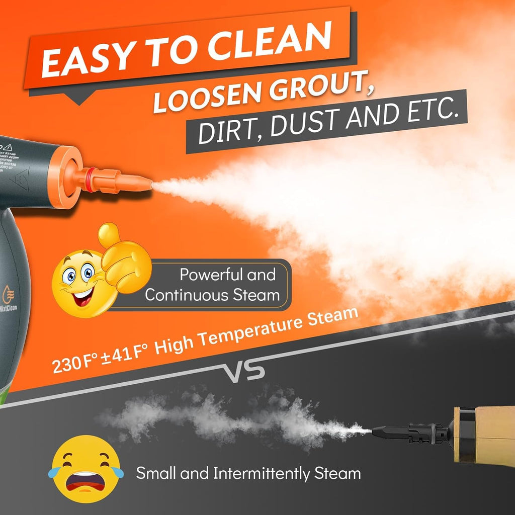 Skiennix 1250W Handheld Steam Cleaner - Multifunctional Pressurized Steamer with Detergent Container & Safety Lock for Kitchen, Bathroom, Windows & Floors