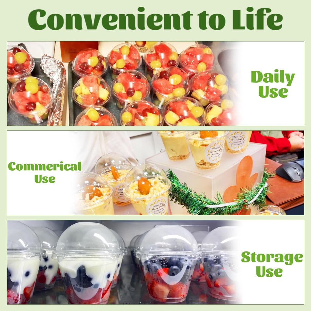 Paradi star 100Pcs 9oz Clear Plastic Cups with Dome Lids Spoons,Disposable Dessert Party Cup Take Out Containers for Parfait,Salad,Ice Cream,Cold Drink,Cupcake