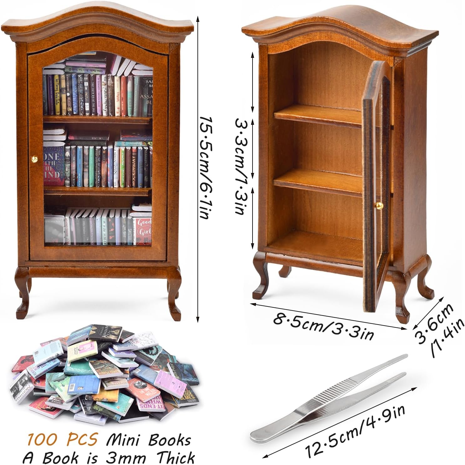 Skiennix Mini Bookshelf - Handcrafted Design with 100+ Unique Miniature Books | Perfect for Book Lovers