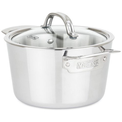 Viking Contemporary 3-Ply Stainless Steel Stock Pot, 3.4 Quart Soup Cooking Pot with Lid