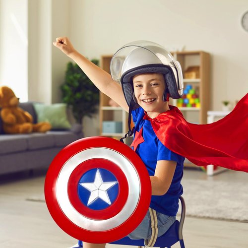 YMMAALE 12 Inch Captain Round Shield,Superhero Shield Prop Role Play Toy,Halloween Cosplay Shield for Birthday Gift,Party Decoration