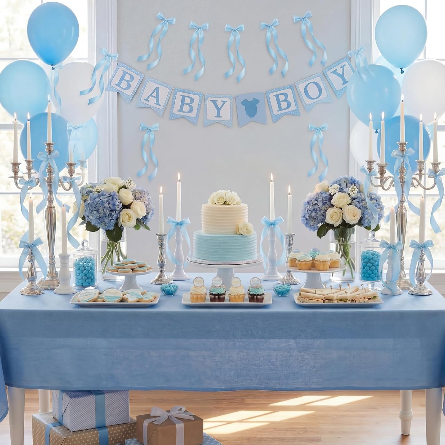 Teenyyou 12 Pcs Light Blue Candlestick Bows | 13-Inch Large Coquette Table Decor & Gift Wrapping