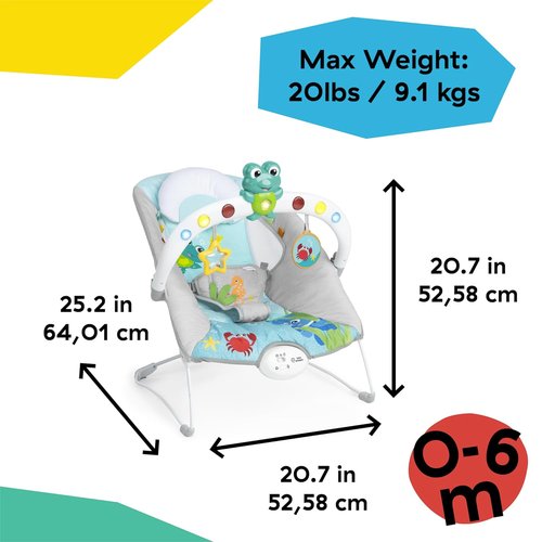 Baby Einstein Ocean Explorers Musical Bouncer - Kick to It Neptune | Unisex Infant Seat for 0-6 Months, Up to 20 lbs