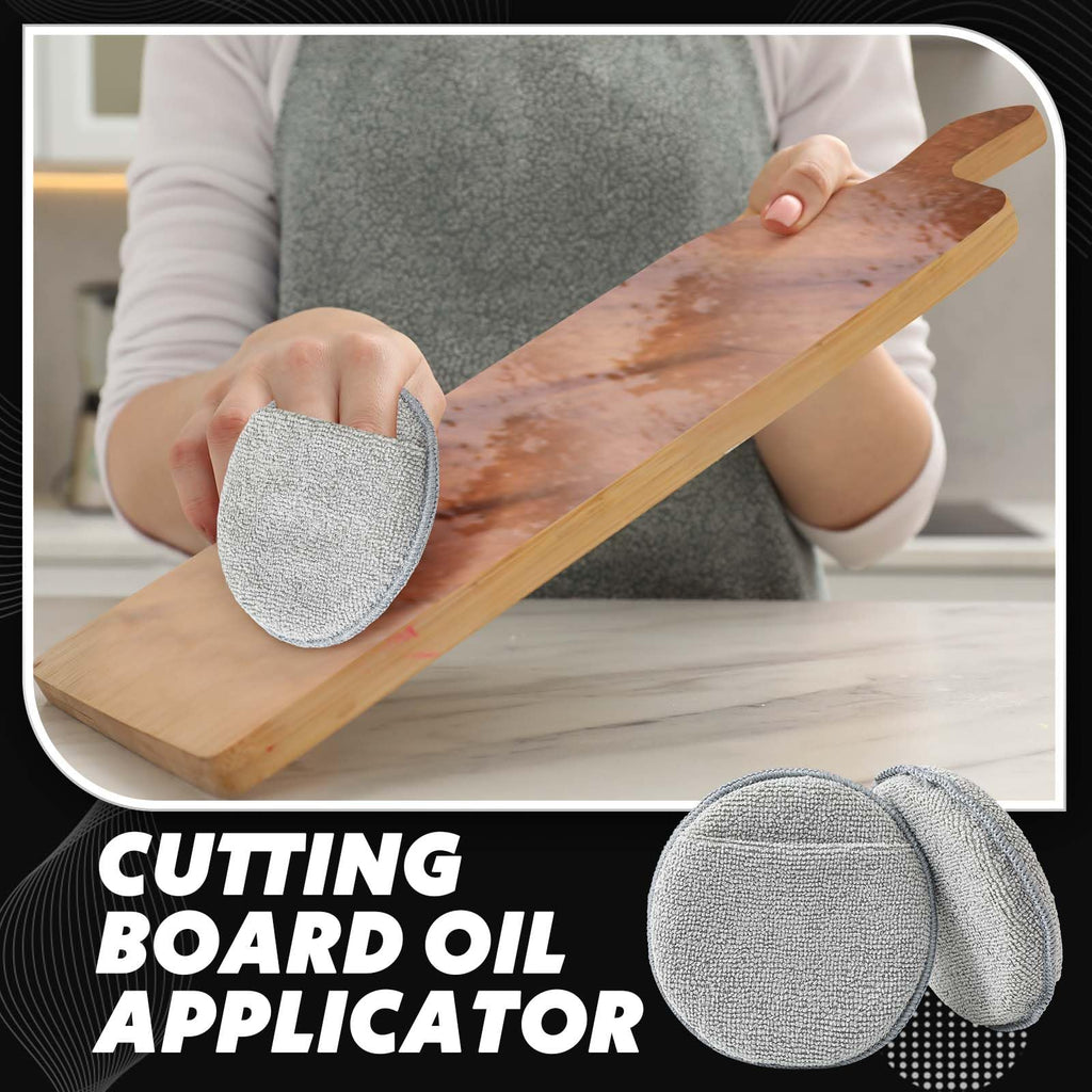 Qinyoung 6 Pcs Cutting Board Oil Applicator for Oil Board Microfiber Cloth Applicator for Cutting Boards, Wooden Spatula, Spoon and Other Utensils Polishing Machine 5 Inch Diameter (Round,Grey)