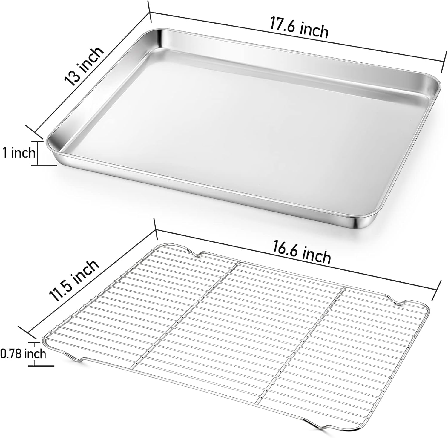 TeamFar Stainless Steel Baking Sheet Set - Heavy Duty Cookie Pan with Cooling Rack | 17.6 x 13 x 1 Inch, Non-Toxic, Dishwasher Safe - Set of 4