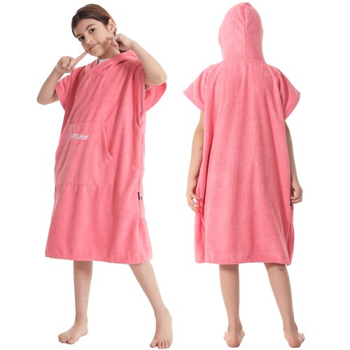 Hiturbo Kids Changing Towel Poncho: Quick Dry Absorbent Bath Towels Hoodie - Microfiber Swim Surf Poncho for Beach Pool Swimming Surfing - Pink