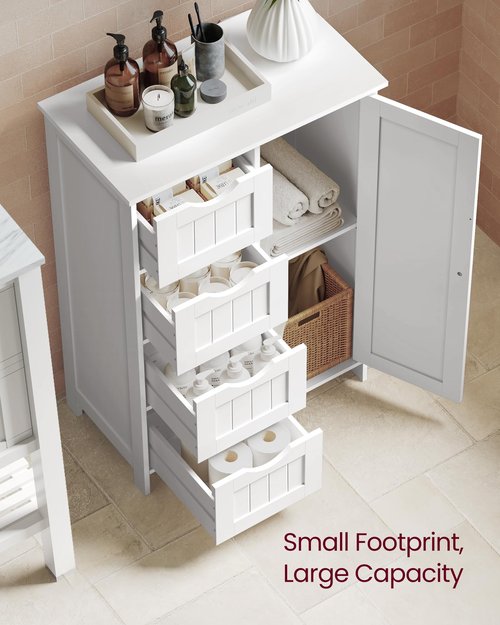 VASAGLE Storage Cabinet with Drawers, Freestanding Floor Cabinet with Door, 11.8 x 21.7 x 32.3 Inches, Adjustable Shelf, for Bathroom, Living Room, Kitchen, Cloud White ULHC041WH01S