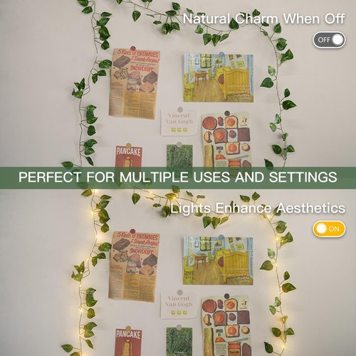 suddus Vines with Lights Battery Operated, 20 LED 6.56FT Fairy Lights Leaves with Timer, Pothos Vines String Lights for Bedroom,Dorm, Wall, Garden, Party, Christmas, Wedding Decor (Warm White)
