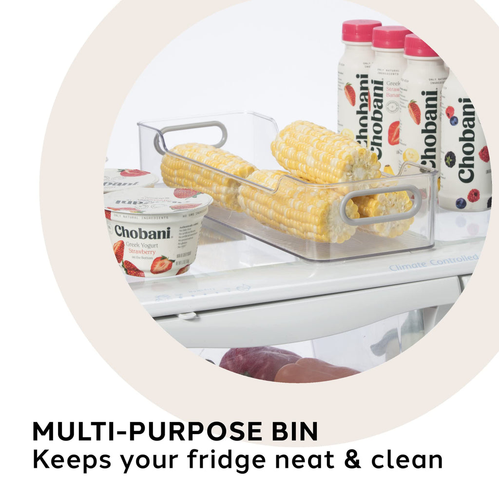 Oggi Cabinet/Drawer Storage Bin - 14" x 5" (Set of 6), Clear/Gray, Ideal for Kitchen Organization, Pantry Storage, Fridge Organizing