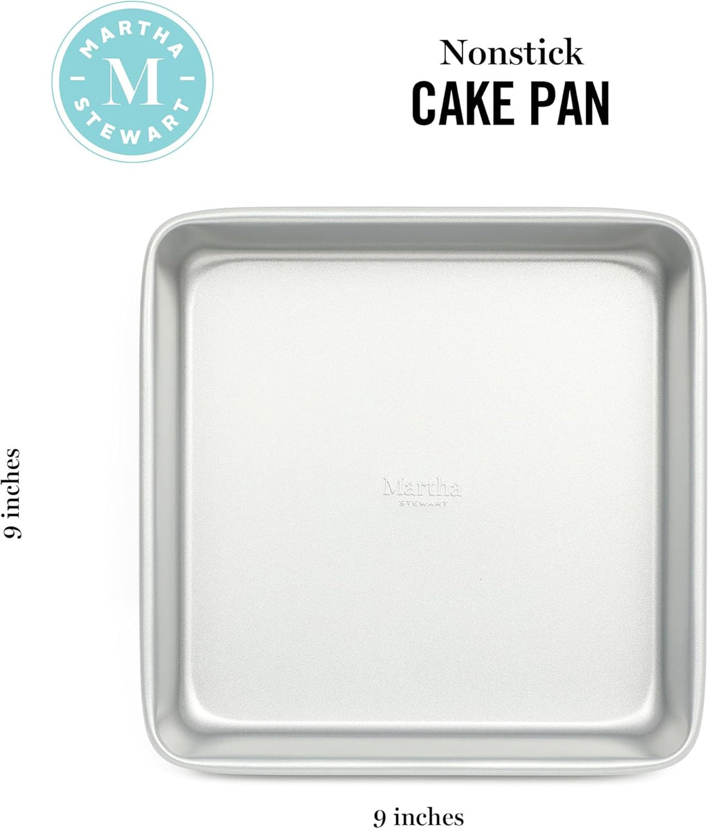 Martha Stewart Gallen 9-Inch Square Nonstick Cake Pan - Durable Carbon Steel Bakeware for Desserts