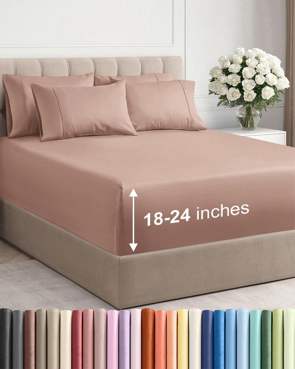 Skiennix Extra Deep Full Sheet Set - 6 Piece Breathable Cooling Bedding - Soft Wrinkle-Free Mauve