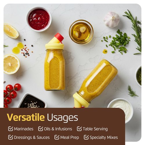 kitchentoolz Salad Dressing Shaker Bottle – 12oz Carafe Glass Bottle with Silicone Pour Spout and Tamper-Proof Lid for Sauces and Marinades - Salad Dressing Dispenser Container