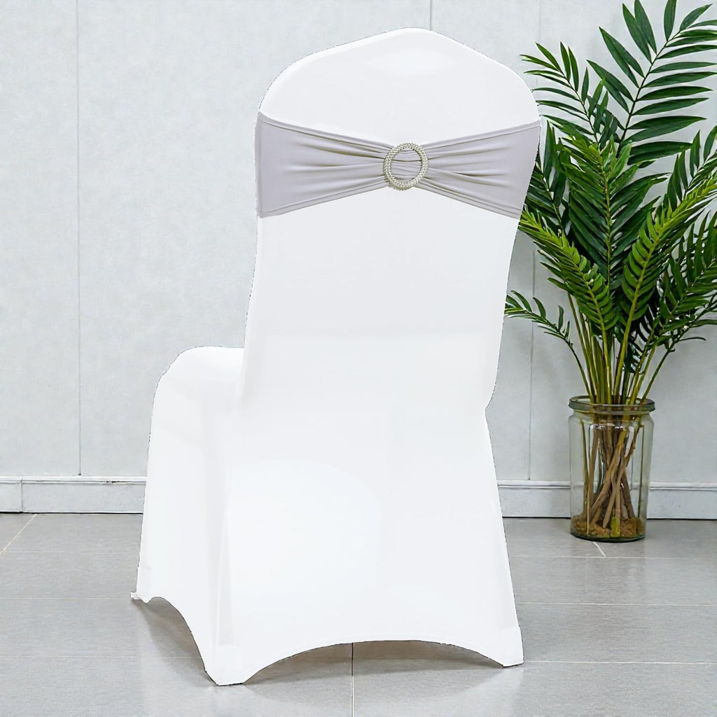 MDS Spandex Chair Sashes - Universal Fit Elastic Stretch Ties with Buckle for Weddings | Light Silver, Pack of 200