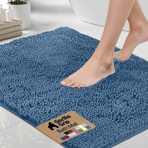 GORILLA GRIP Bath Rug Mat - Soft Absorbent Chenille | Quick-Dry Microfiber, 30x20, Blue