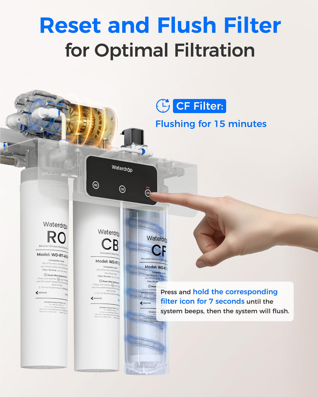 Waterdrop RT-CF Filter, Replacement for Waterdrop T3-T & T3-C & T3-M & T4-A Reverse Osmosis System, Pack of 1 CF Filter, 6-month Lifetime