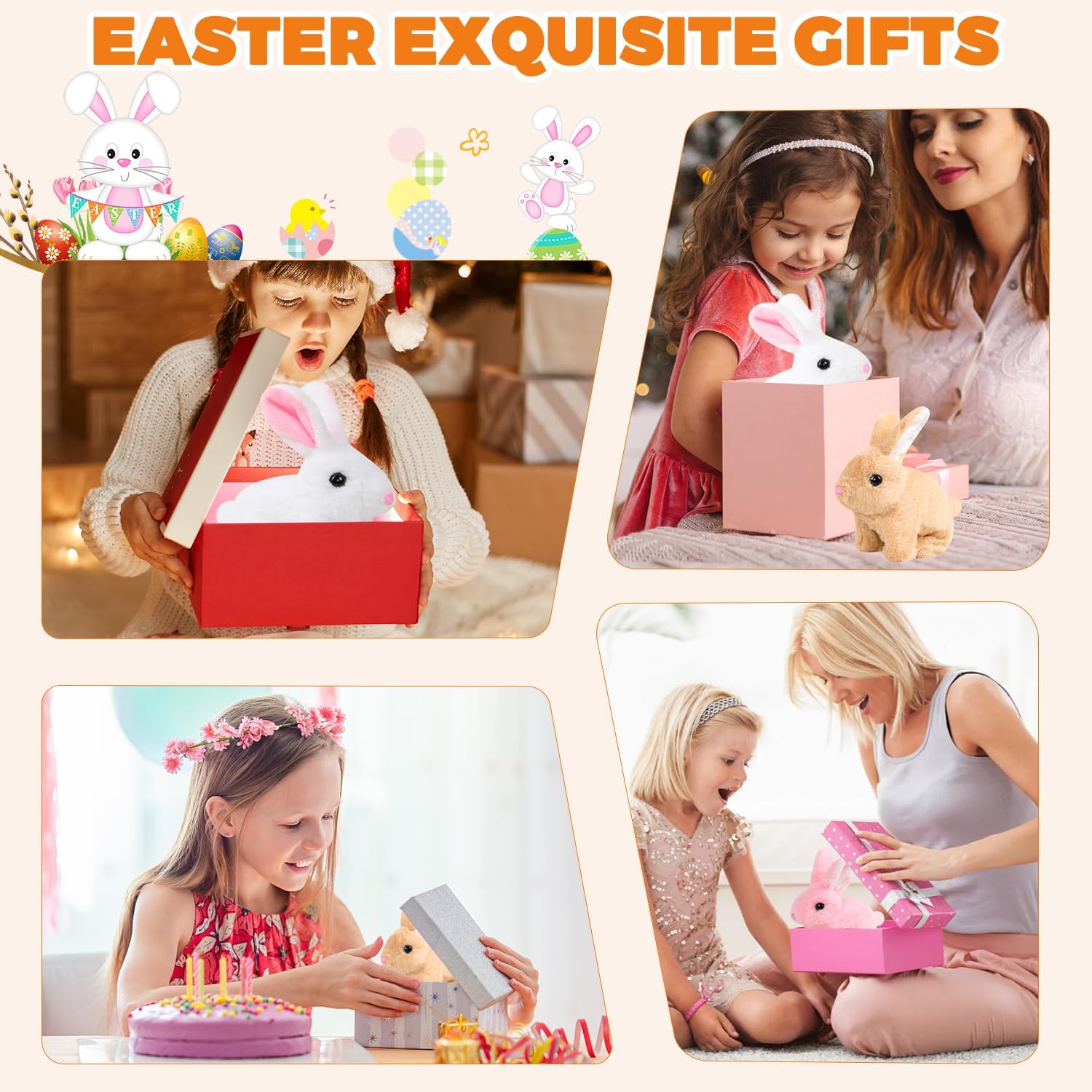 Vizela Realistic Rabbit Toy - Interactive Plush Bunny With Lifelike Movements | 7'' Brown Easter Gift