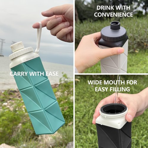 BEAUTAIL Collapsible Water Bottles, Silicone Foldable Water Bottle 610ml, BPA-Free Portable Reusable Leakproof Bottle for Gym Travel Camping Hiking Sports Outdoor, 1 Pack (Pink)
