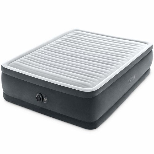 Intex Dura-Beam Deluxe Comfort-Plush Elevated: Fiber-Tech – Queen Size – Built-in Electric Pump – 18in Bed Height – 600lb Weight Capacity