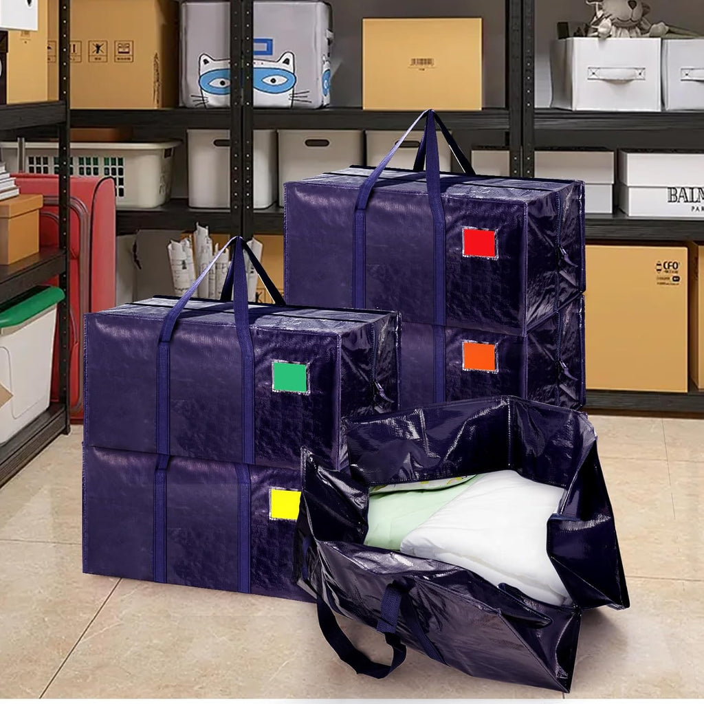 Skiennix 12 Pack Moving Bags - Extra Large 93L Heavy Duty Waterproof Storage Totes | Dark Blue for Home Organization & Moving