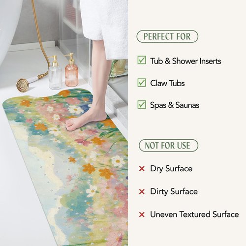 SHUCHING Colorful Flower Bath Mat for Tub Non Slip-40 X 16Inch, Bathtub Mat Anti Slip for Women, Extra Long Shower Mat for Bathroom Mold Free, Machine Washable