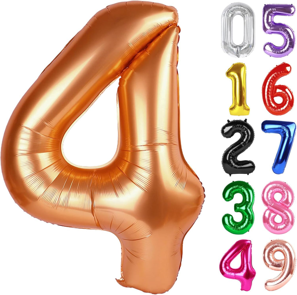 Orange Number 4 Balloon - 40 Inch Giant Foil Balloon for 4th Birthday Party Decorations