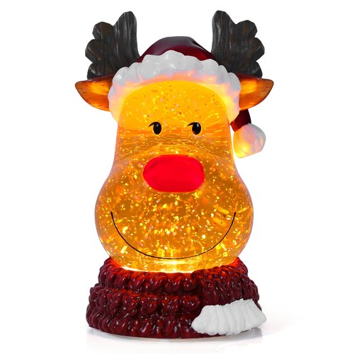 Christmas Snow Globe Reindeer Lighted Musical Glitter Globe Battery Operated or USB Powered with Timer Water Glittering Snowing Globe for Christmas Party Home Table Decorations Gifts (Reindeer)