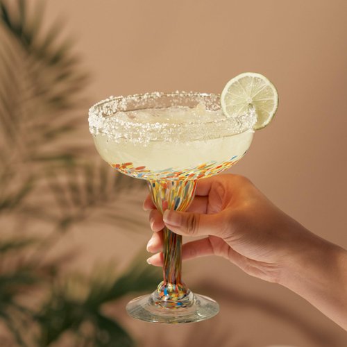 Twine Segunda Vida Artistico Margarita Bar Glasses, Mexican Margarita Glasses Margarita Set Home Cocktail Bar Gifts, 100% Recycled Glass, Multicolor 10oz Set of 2