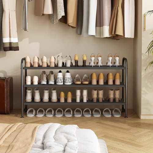 INGIORDAR Shoe Rack - 3-Tier Metal Organizer for Closet & Entryway - Wide Black Storage Solution