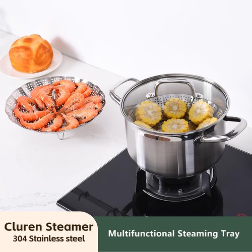 Cluren Steamer Basket for Cooking 304 Stainless Steel Entirely Thickened,Collapsible Steamer Insert for Pots, Fits Instant Pot/Skillets (5.5'' To 9.5'')