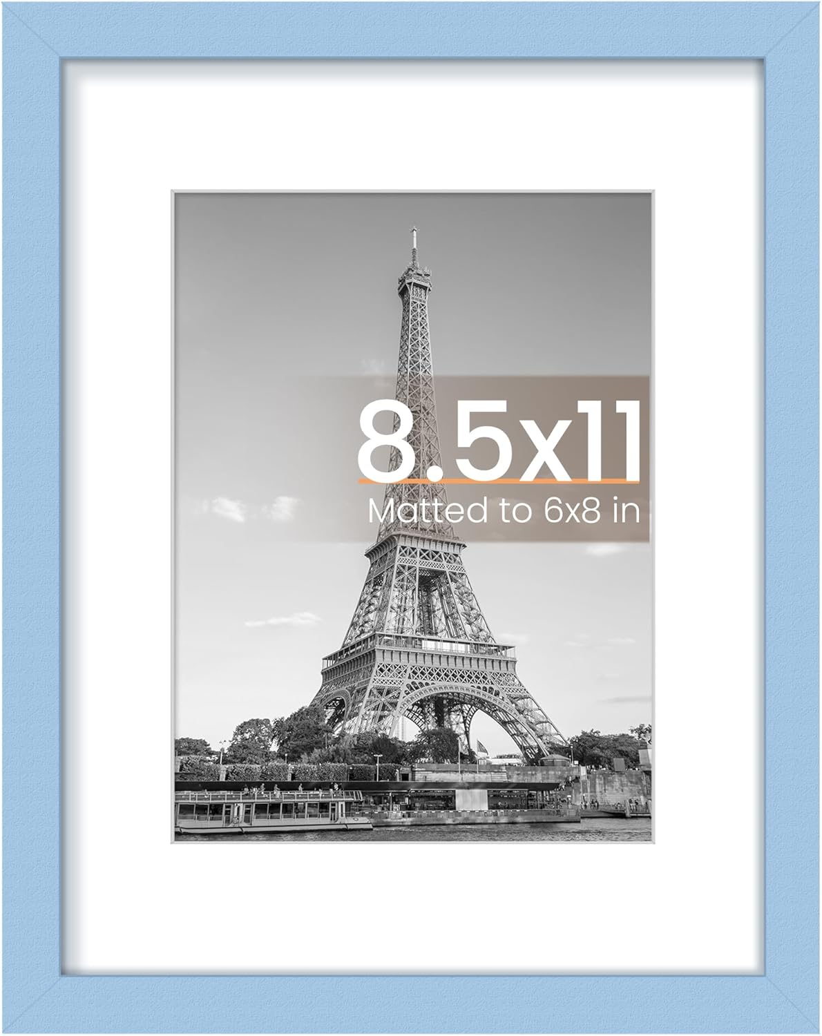 Upsimples 8.5 x 11 Picture Frame - Versatile Display for 6x8 Photos with Mat or 8.5 x 11 Without - Blue, 1 Pack