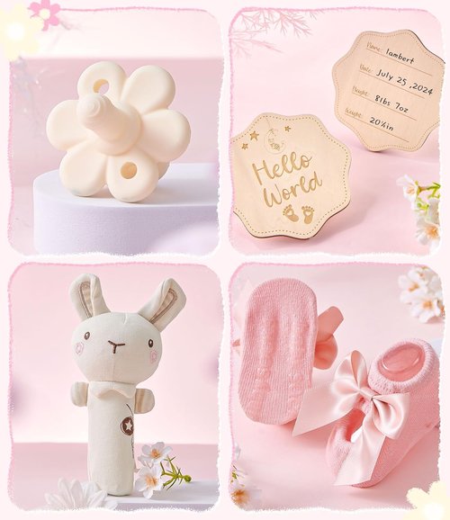 Golray Baby Girl Gift Basket - Adorable Rattle, Blanket & Bodysuit Set for Newborns | Perfect Baby Shower Gift