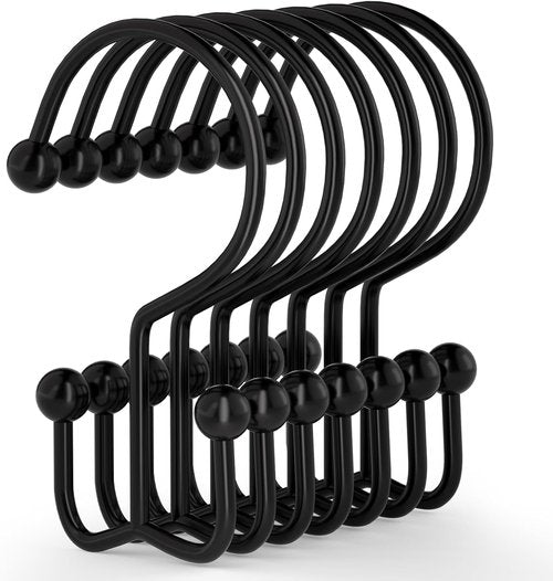 Goowin Shower Curtain Hooks - 12 Durable Rust-Proof Rings for Easy Glide | Black Finish